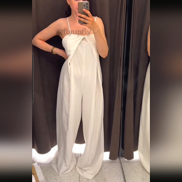ZARA STRAPLESS LINEN BLEND JUMPSUIT WHITE - Picture 12 of 15